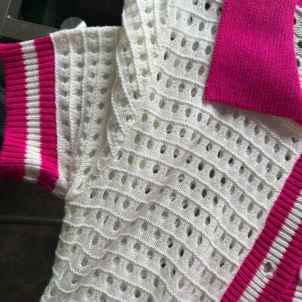 Women's Pink and White Sweater